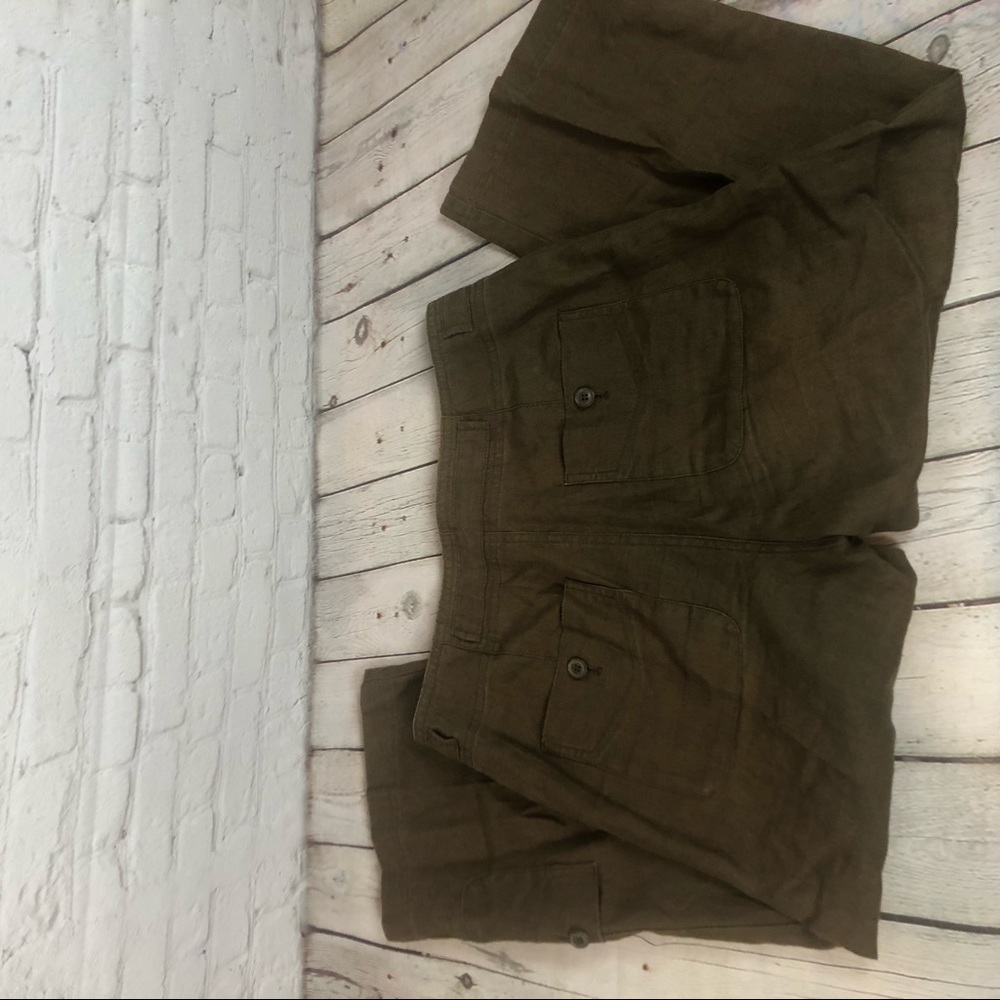 Eddie Bauer Olive green 100% Linen cropped pants Womens SZ 2